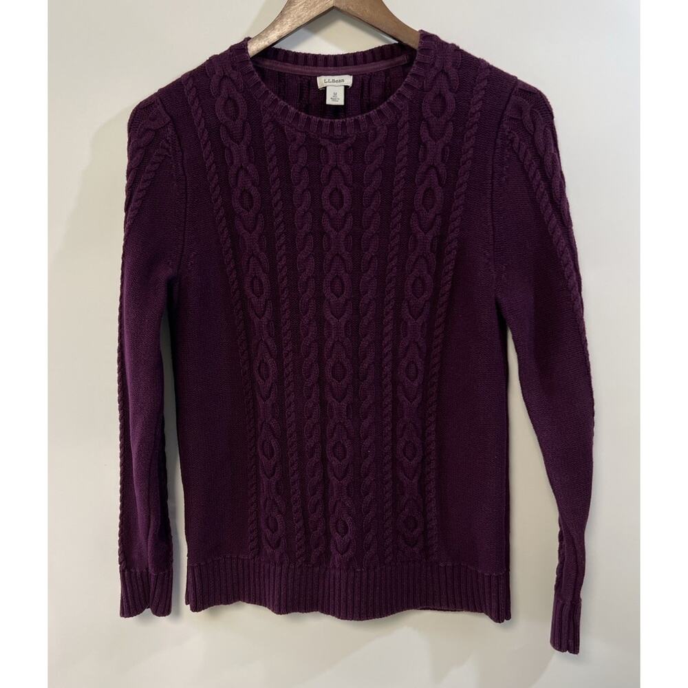 L.L. Bean‎ Signature Cotton Fisherman Sweater Crewneck Dark Purple Sz M Cape COD